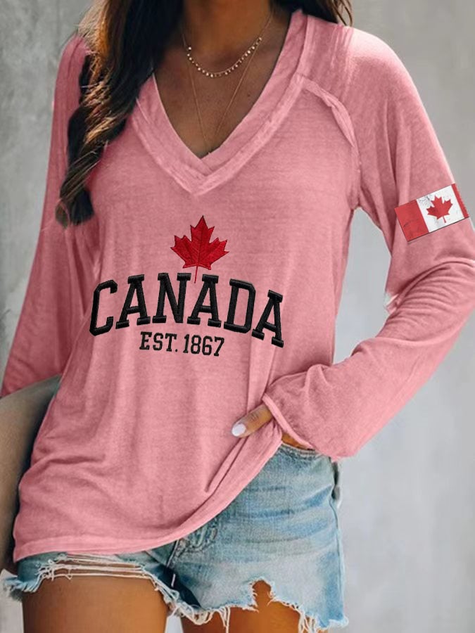 Women's Canada Print V-Neck T-Shirt