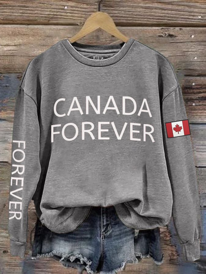 Women's Forever Canada Print Cotton Long Sleeve T-Shirt Thin Sweatshirt