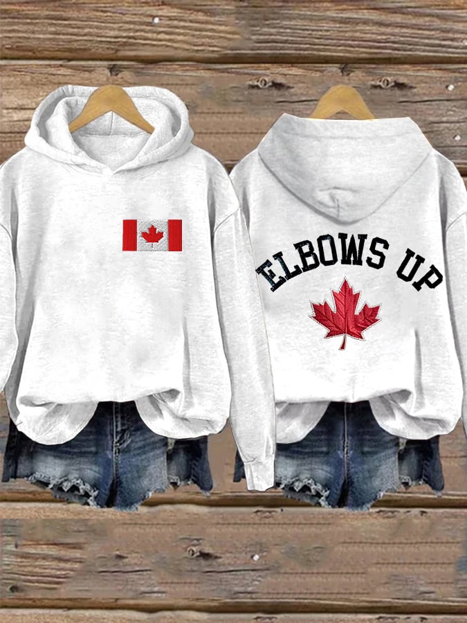 Women's Retro Canada Elbows Up Printed Hoodie