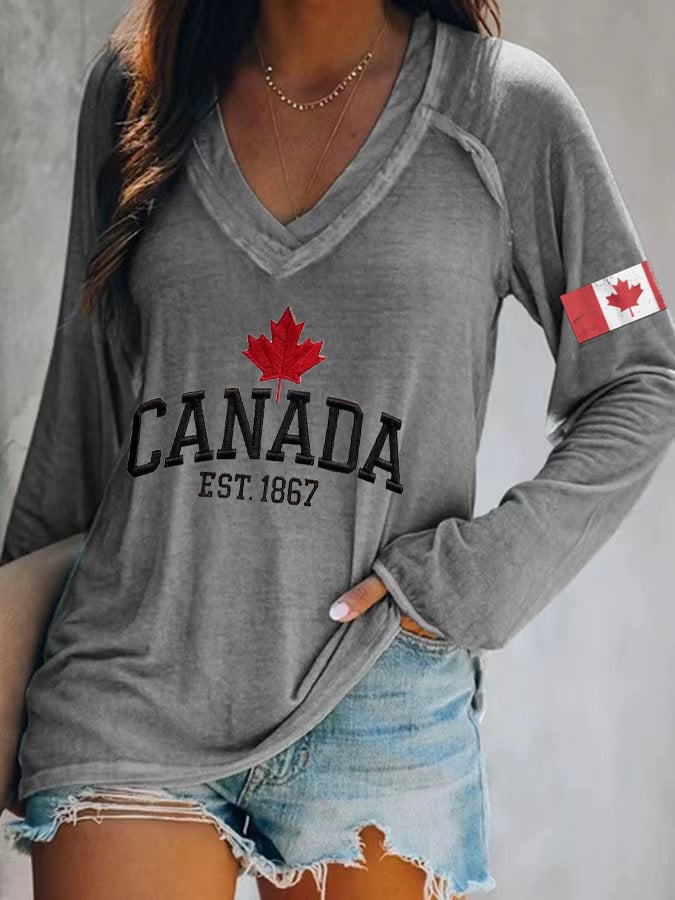 Women's Canada Print V-Neck T-Shirt