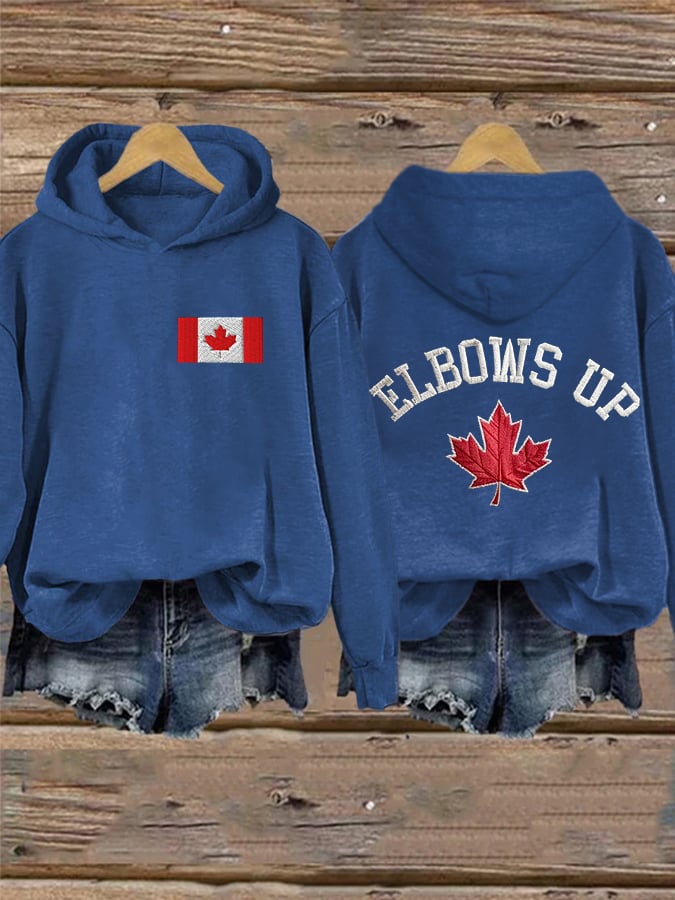 Women's Retro Canada Elbows Up Printed Hoodie