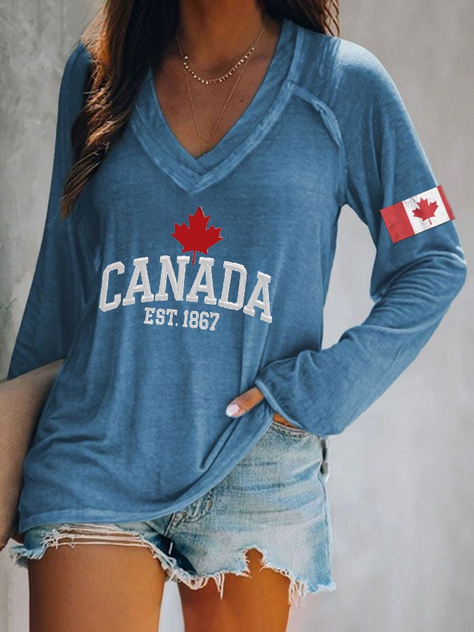 Women's Canada Print V-Neck T-Shirt