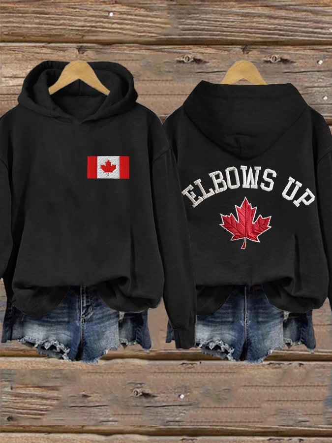 Women's Retro Canada Elbows Up Printed Hoodie