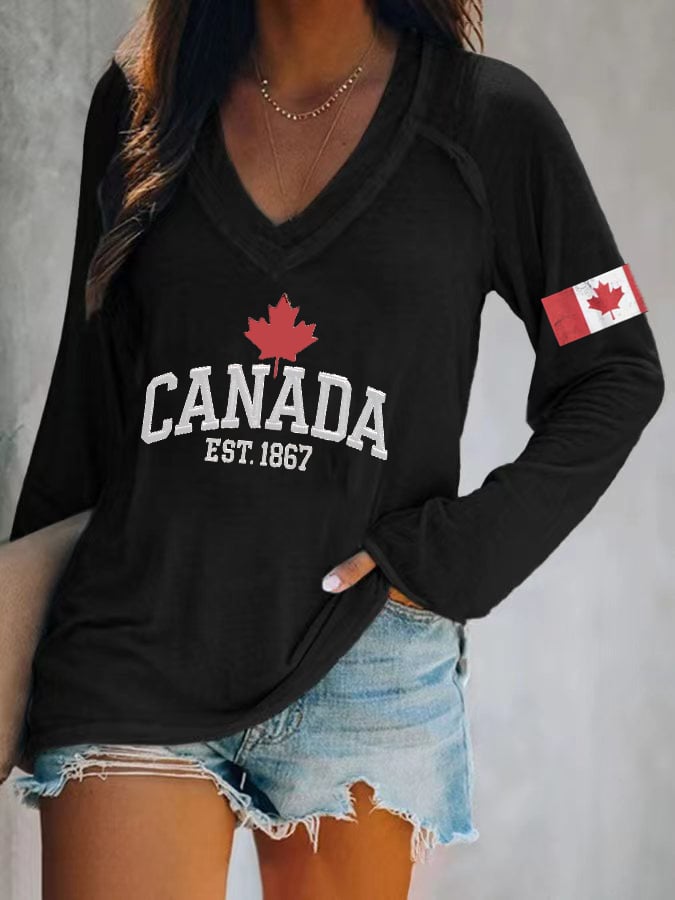 Women's Canada Print V-Neck T-Shirt