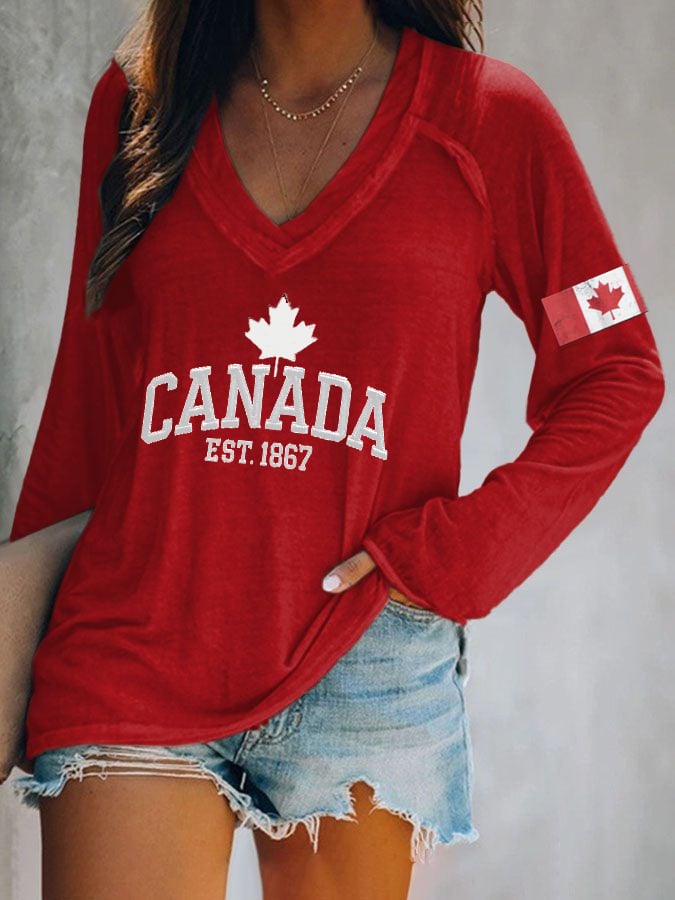 Women's Canada Print V-Neck T-Shirt