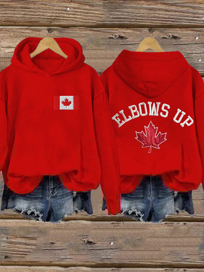 Women's Retro Canada Elbows Up Printed Hoodie
