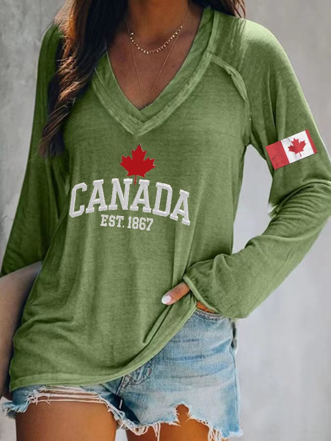 Women's Canada Print V-Neck T-Shirt