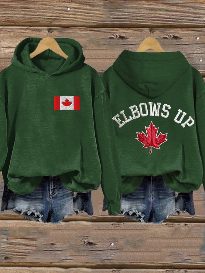 Women's Retro Canada Elbows Up Printed Hoodie