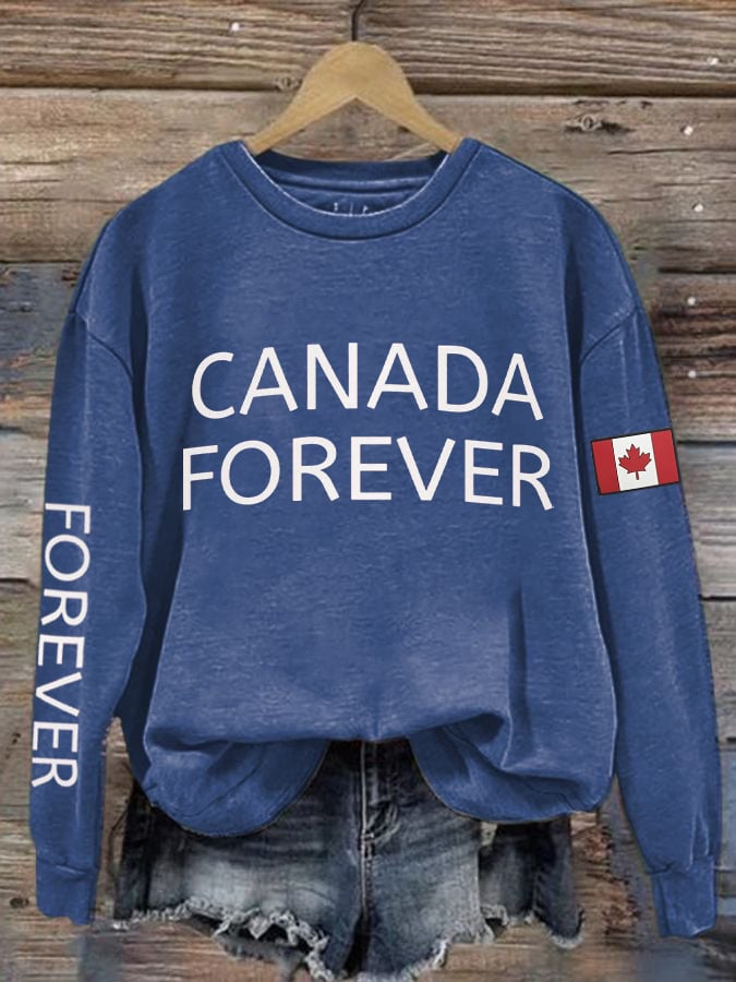 Women's Forever Canada Print Cotton Long Sleeve T-Shirt Thin Sweatshirt
