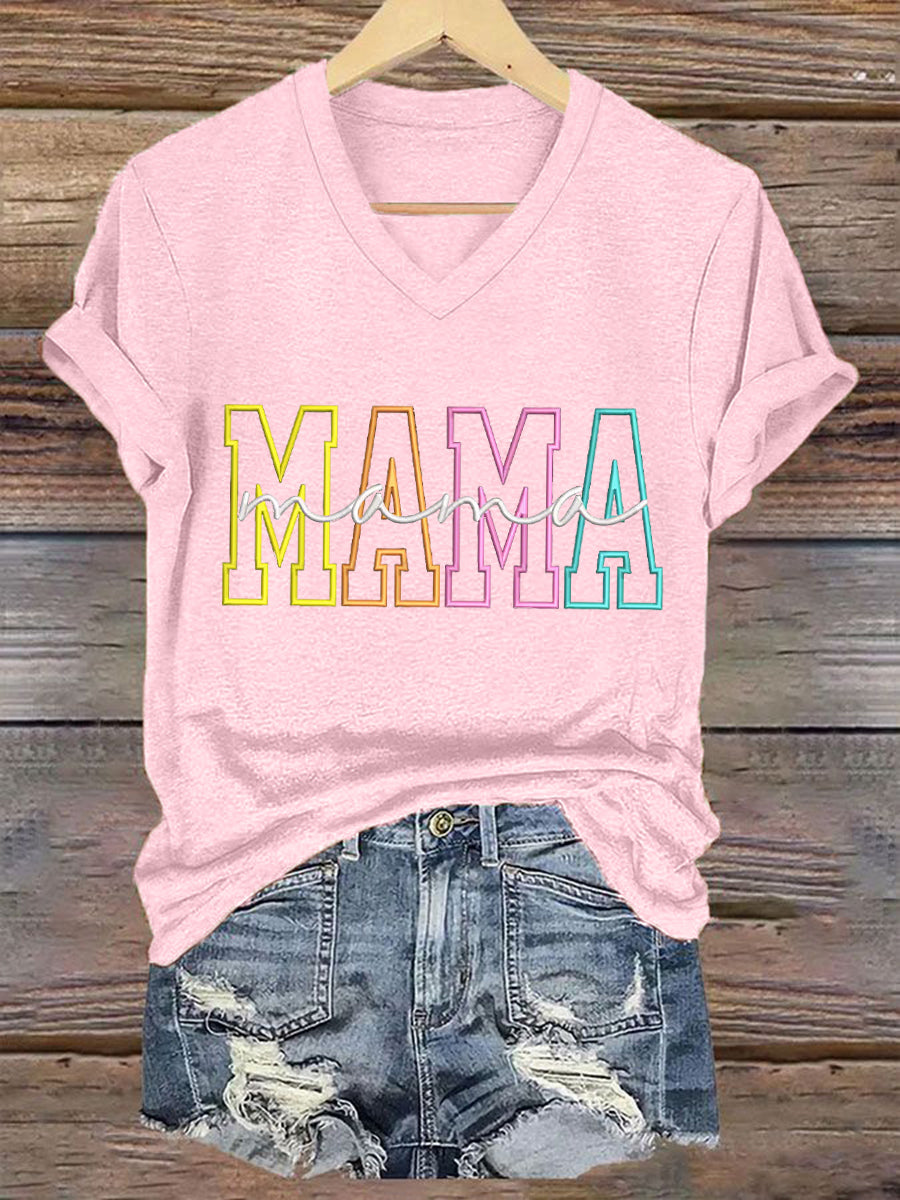 Women'S Casual Mother'S Day Mama Graphic Print V-neck Short Sleeve T-Shirt