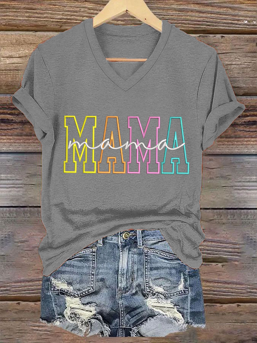 Women'S Casual Mother'S Day Mama Graphic Print V-neck Short Sleeve T-Shirt