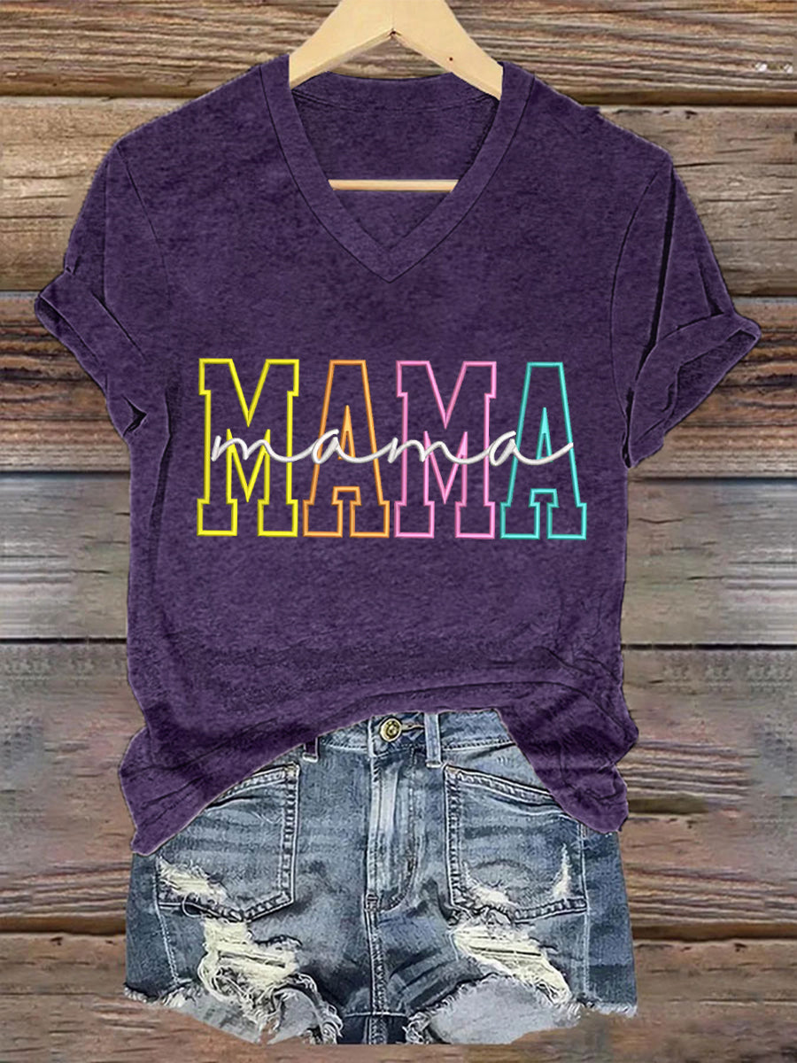 Women'S Casual Mother'S Day Mama Graphic Print V-neck Short Sleeve T-Shirt