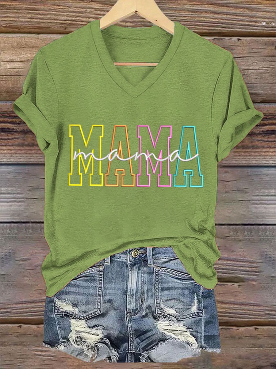 Women'S Casual Mother'S Day Mama Graphic Print V-neck Short Sleeve T-Shirt