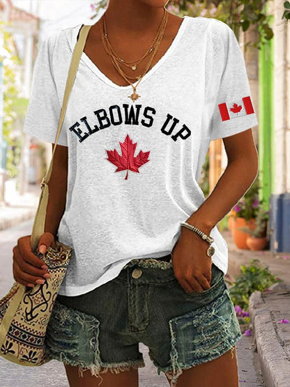Women's Retro Canada Elbows Up Print T-Shirt
