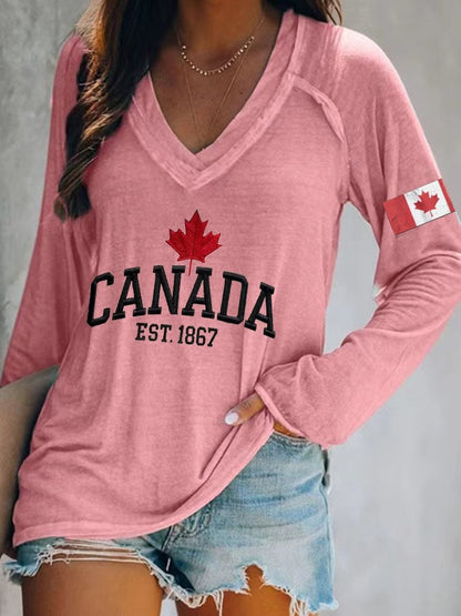 Women's Canada Print V-Neck T-Shirt