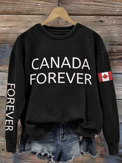 Women's Forever Canada Print Cotton Long Sleeve T-Shirt Thin Sweatshirt