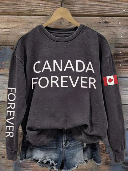 Women's Forever Canada Print Cotton Long Sleeve T-Shirt Thin Sweatshirt