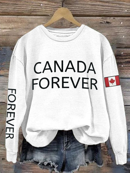 Women's Forever Canada Print Cotton Long Sleeve T-Shirt Thin Sweatshirt