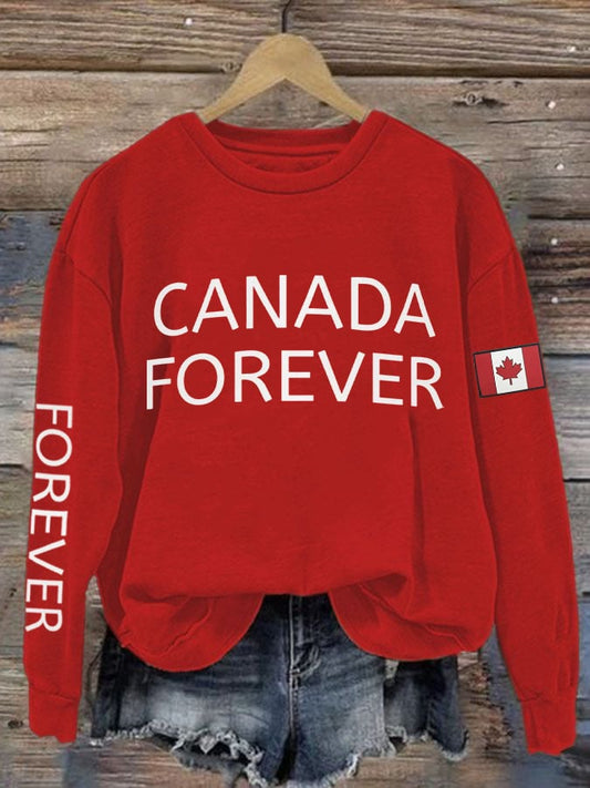 Women's Forever Canada Print Cotton Long Sleeve T-Shirt Thin Sweatshirt