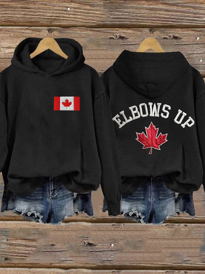 Women's Retro Canada Elbows Up Printed Hoodie
