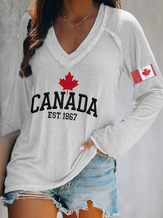 Women's Canada Print V-Neck T-Shirt