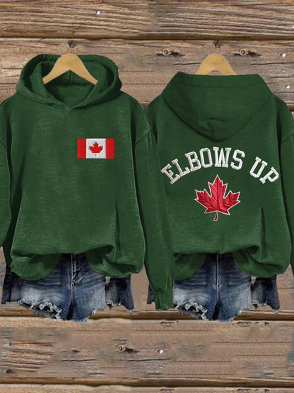 Women's Retro Canada Elbows Up Printed Hoodie
