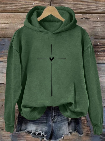 Women's Christian Cross Printed Long Sleeve Hoodie