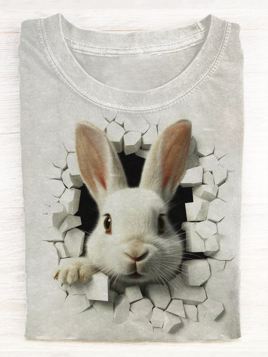 Women's Easter Colorful Bunny Printed T-shirt