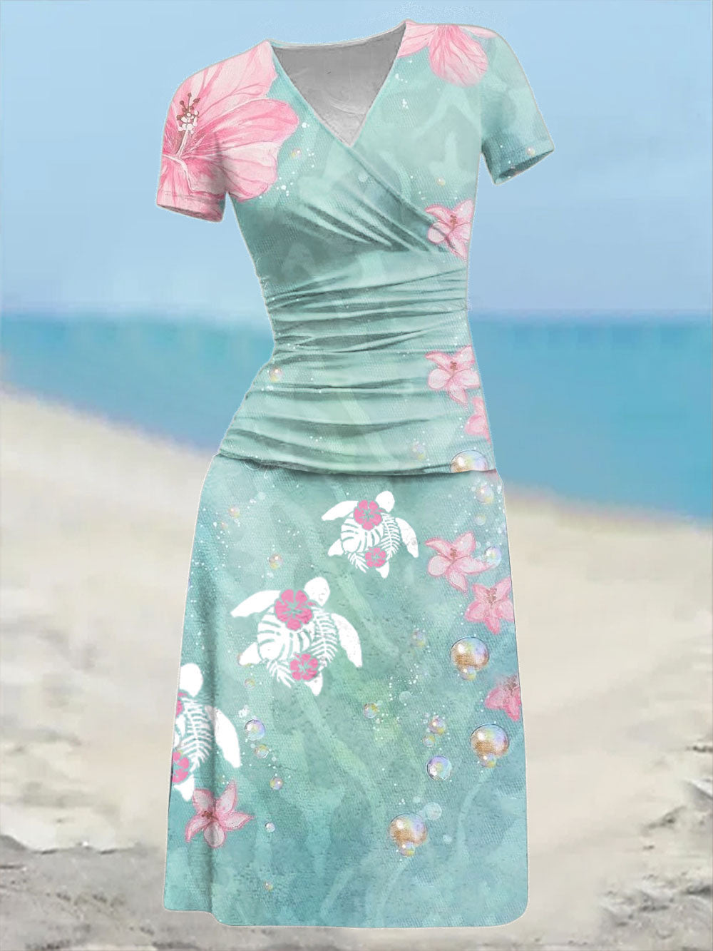 Women's Vacation Sea Turtle Printed Dress