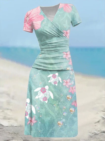 Women's Vacation Sea Turtle Printed Dress