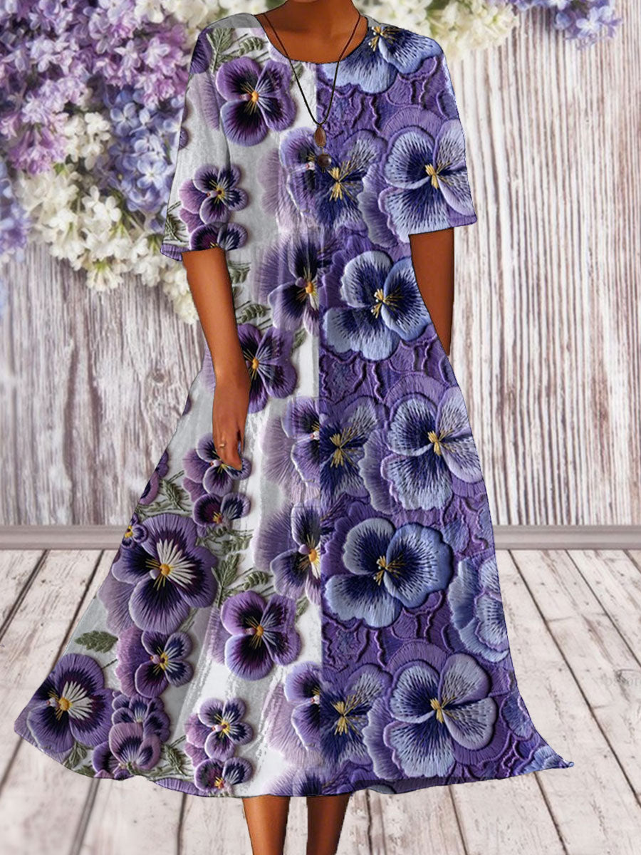 Women's Alzheimer's Awareness Purple Floral Pansy Printed Dress