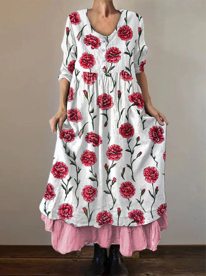 Women's Carnation Print Casual Dress