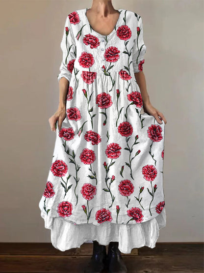 Women's Carnation Print Casual Dress