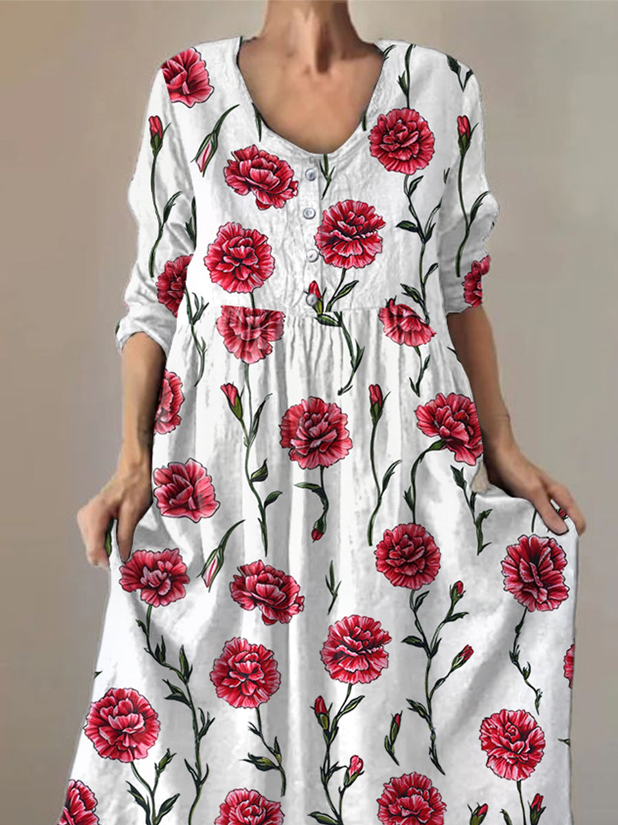 Women's Carnation Print Casual Dress