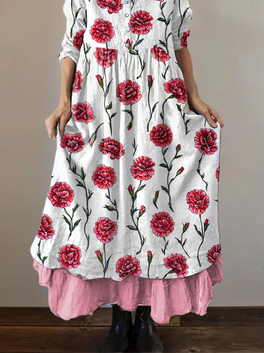 Women's Carnation Print Casual Dress