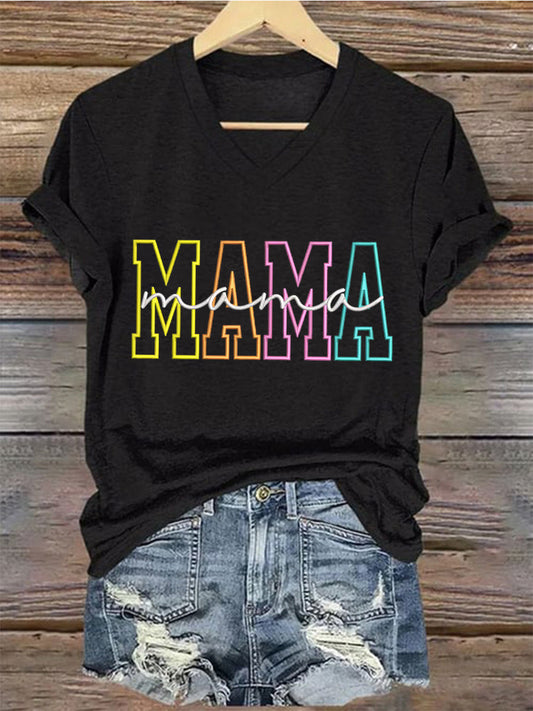Women'S Casual Mother'S Day Mama Graphic Print V-neck Short Sleeve T-Shirt