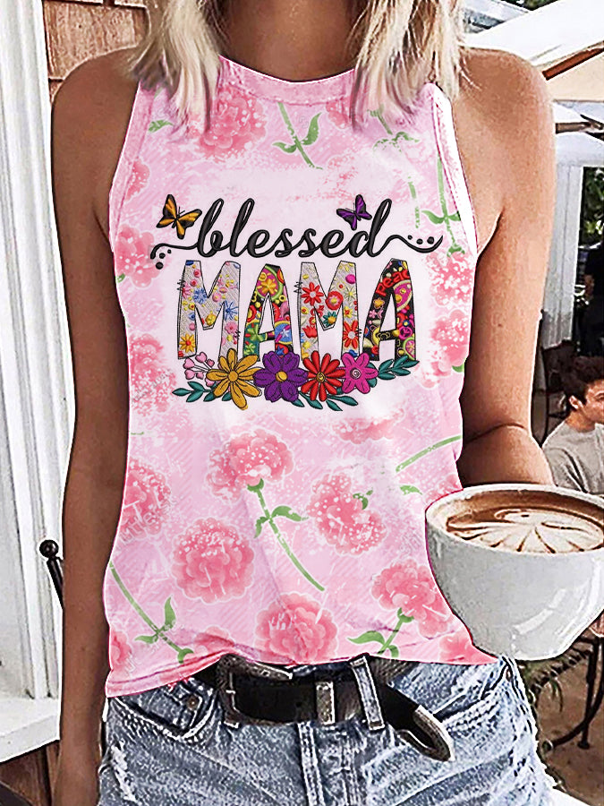 Women's Mother's Day Blessed MAMA Flowers Printed Vests