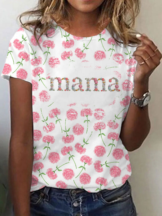 Women's Mother's Day MAMA In Floral Printed Short-sleeved T-shirt