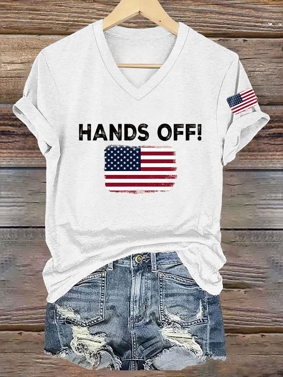 Women's Hands Off  America Flag Printed Short Sleeve T-Shirt