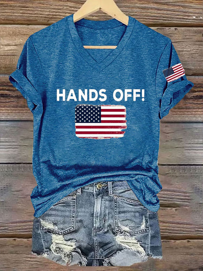Women's Hands Off  America Flag Printed Short Sleeve T-Shirt