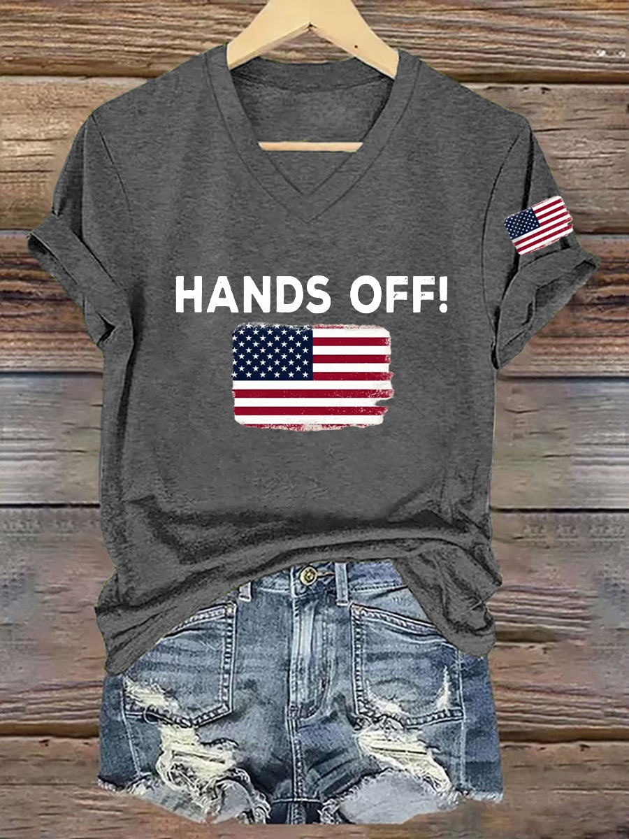 Women's Hands Off  America Flag Printed Short Sleeve T-Shirt