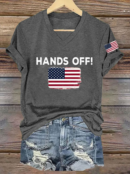 Women's Hands Off  America Flag Printed Short Sleeve T-Shirt