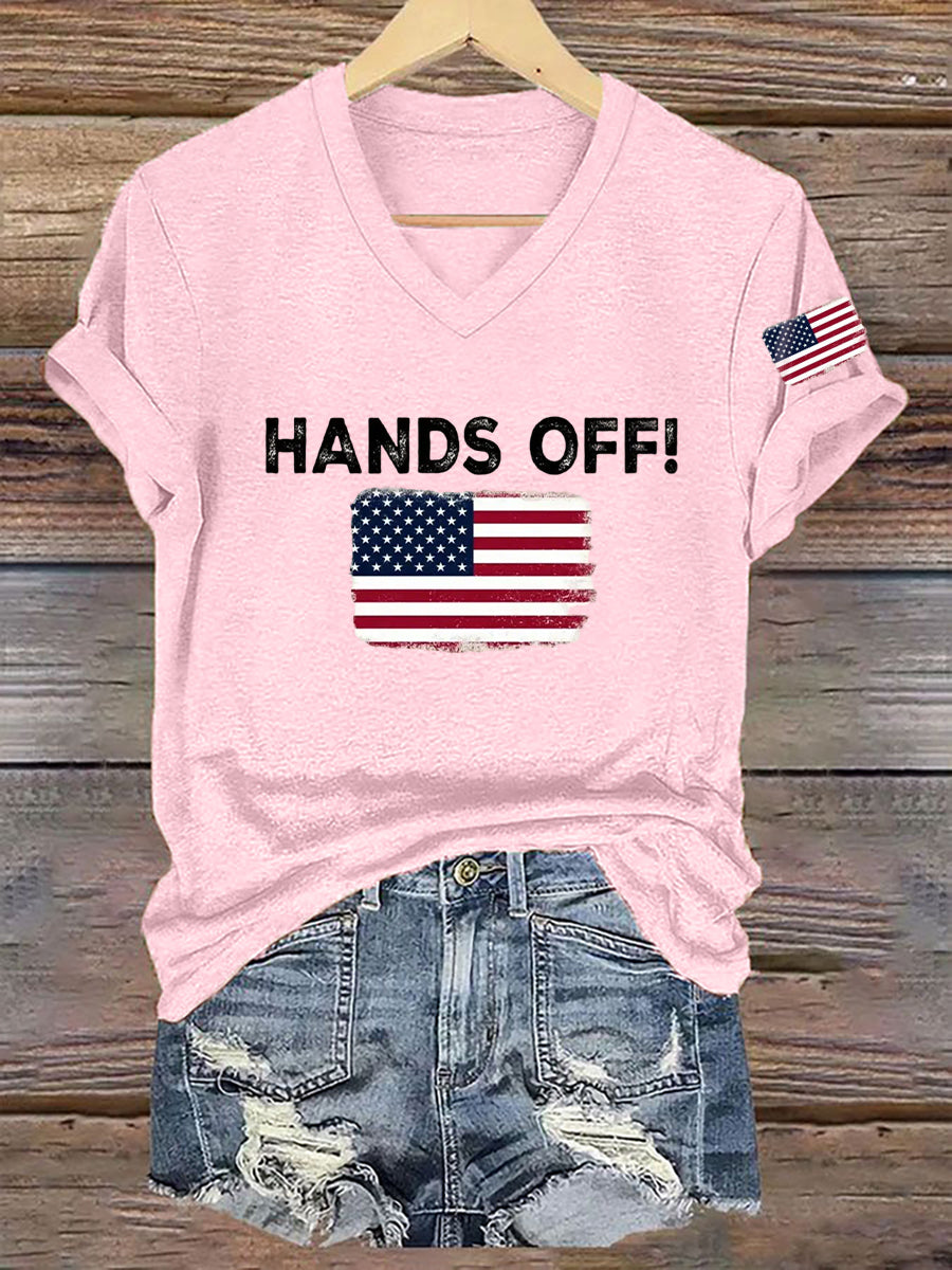 Women's Hands Off  America Flag Printed Short Sleeve T-Shirt