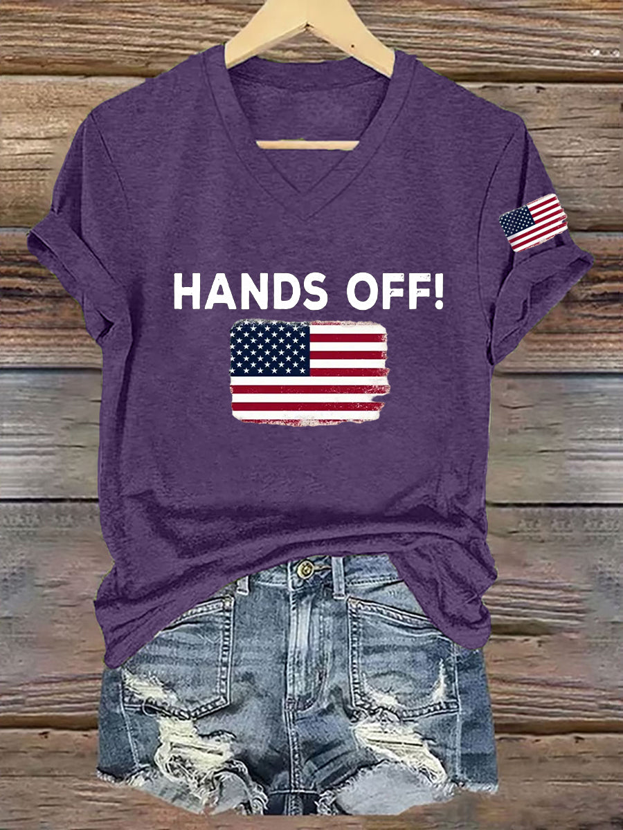 Women's Hands Off  America Flag Printed Short Sleeve T-Shirt