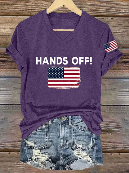 Women's Hands Off  America Flag Printed Short Sleeve T-Shirt