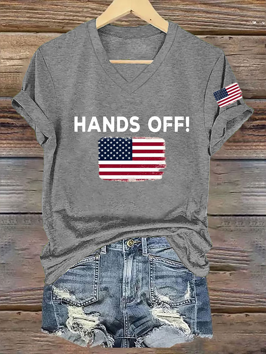 Women's Hands Off  America Flag Printed Short Sleeve T-Shirt