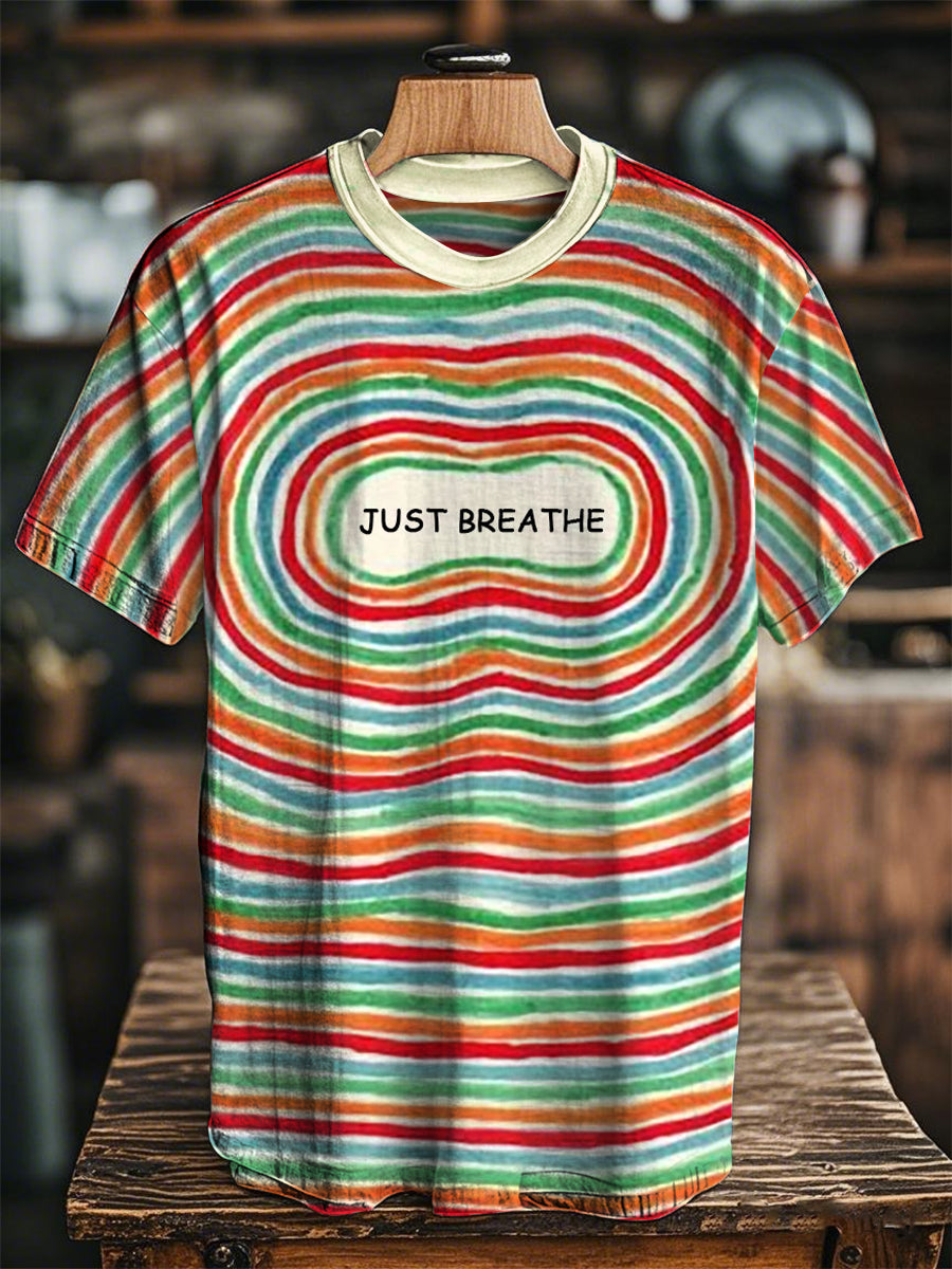 Unisex Mental Health "It's Ok" Color Striped Print Short Sleeve T-Shirt