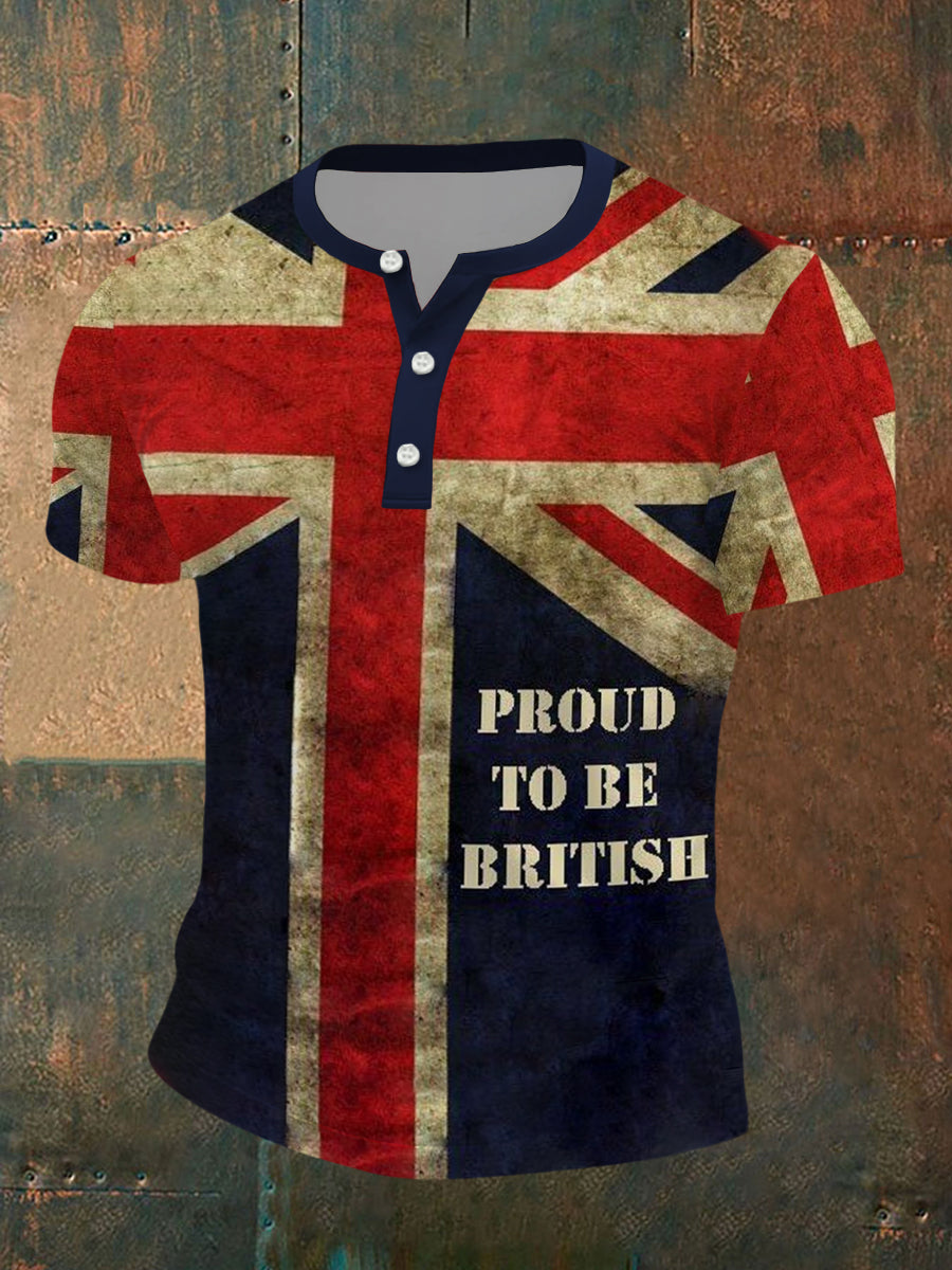 Men's UK Flag Proud To Be British Printed  Casual Short Sleeve T-shirt