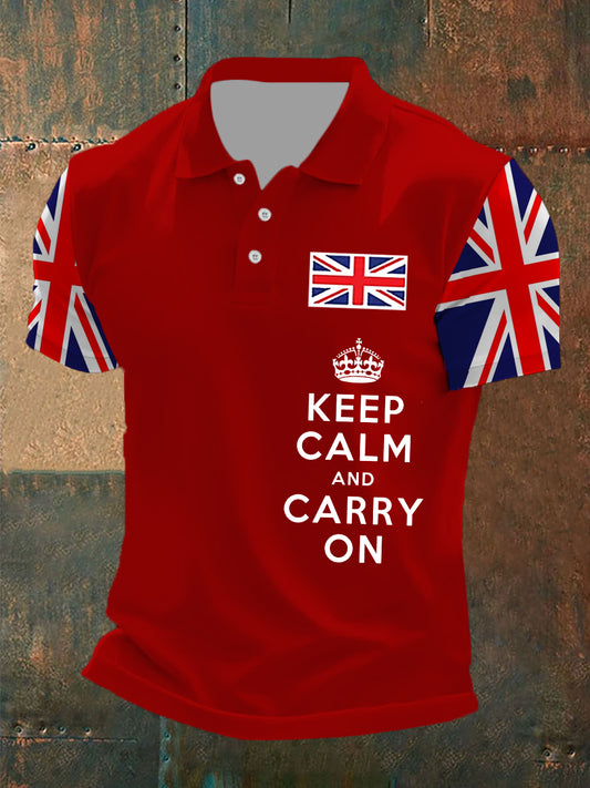 Men's Keep Calm and Carry On UK Flag  Printed Casual POLO T-shirt