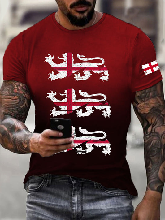 Men's England Flag Printed Casual T-Shirt